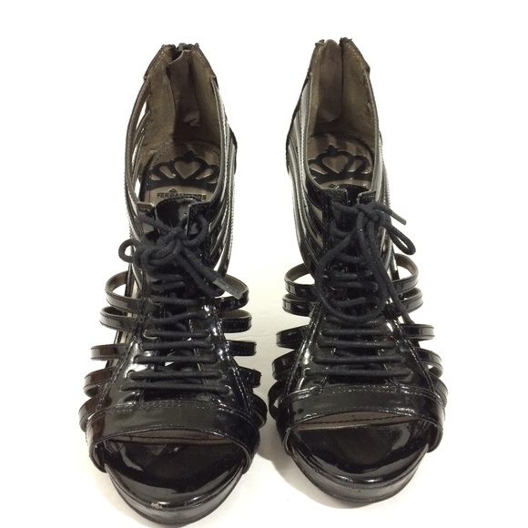 Fergalicious Black Cage Open Lace Up Black Heel - Picture 7 of 8